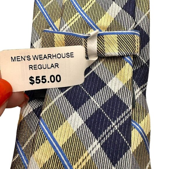 Men's Nautica Wearhouse‎ Regular Yellow And Blue Plaid Neck Tie NWT - Picture 4 of 7